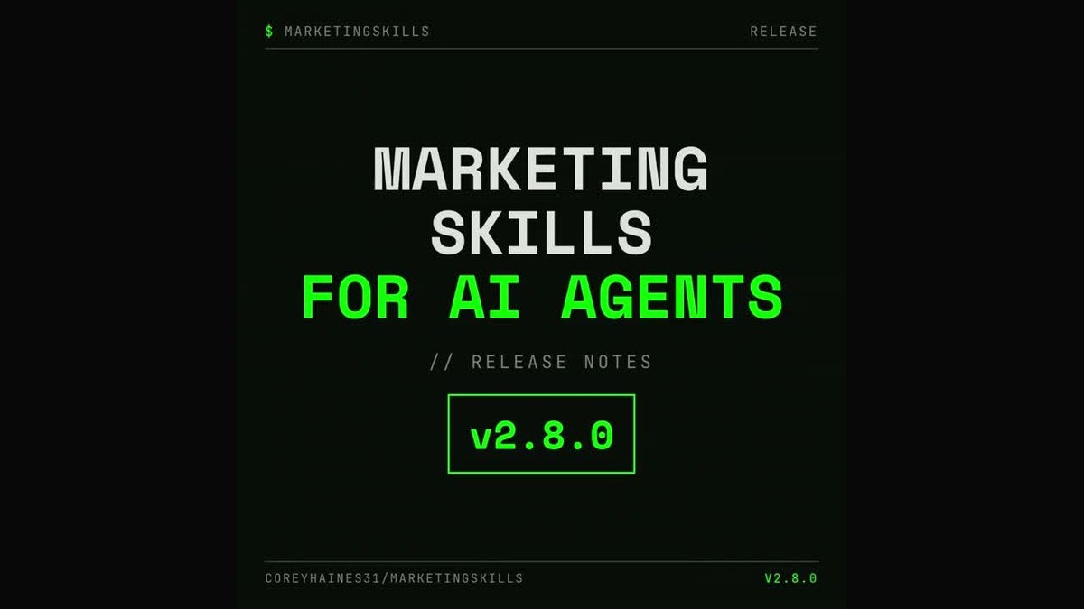 Marketing Skills for AI Agents v2.8.0 발표 영상 장면