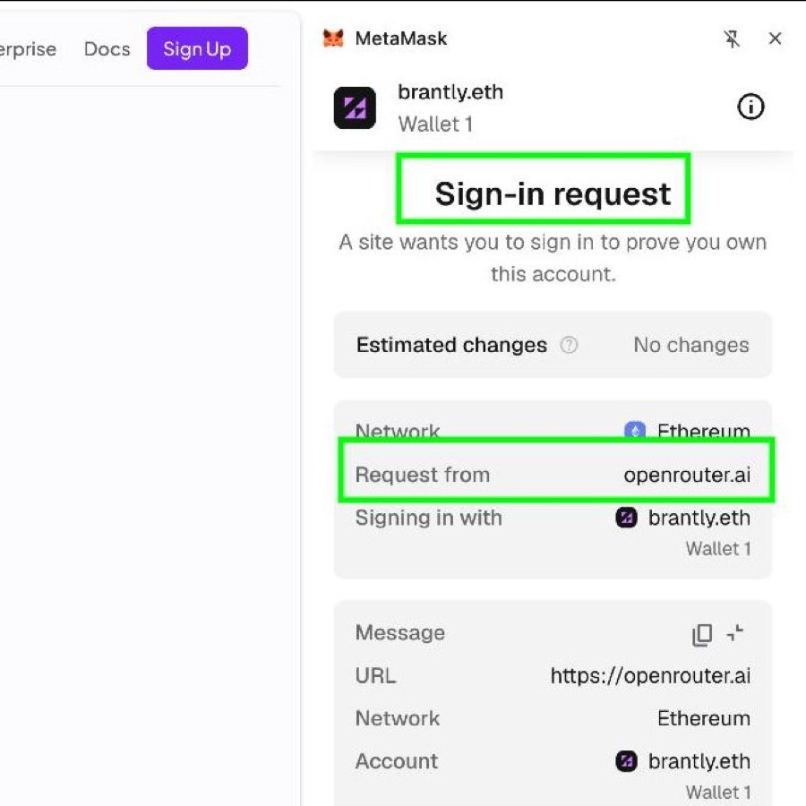 OpenRouter 가입 화면에 표시된 지갑 인증 선택지