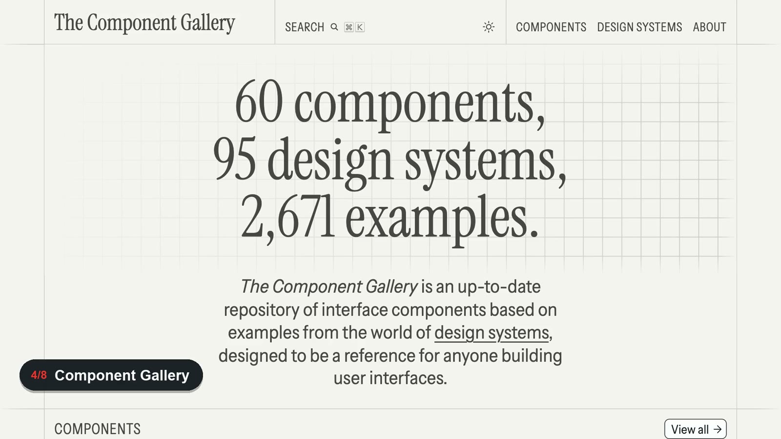 여러 디자인 시스템의 컴포넌트 사례를 비교하는 Component Gallery