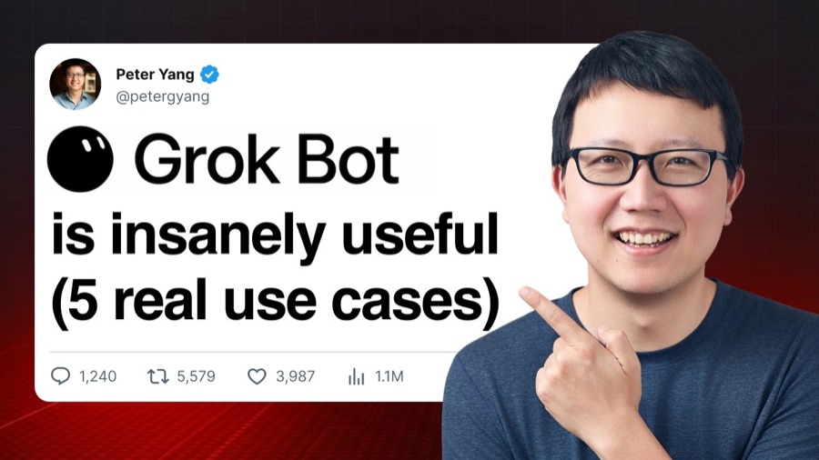 피터 양이 공개한 Grok Bot 5가지 활용법 튜토리얼 유튜브 영상 섬네일